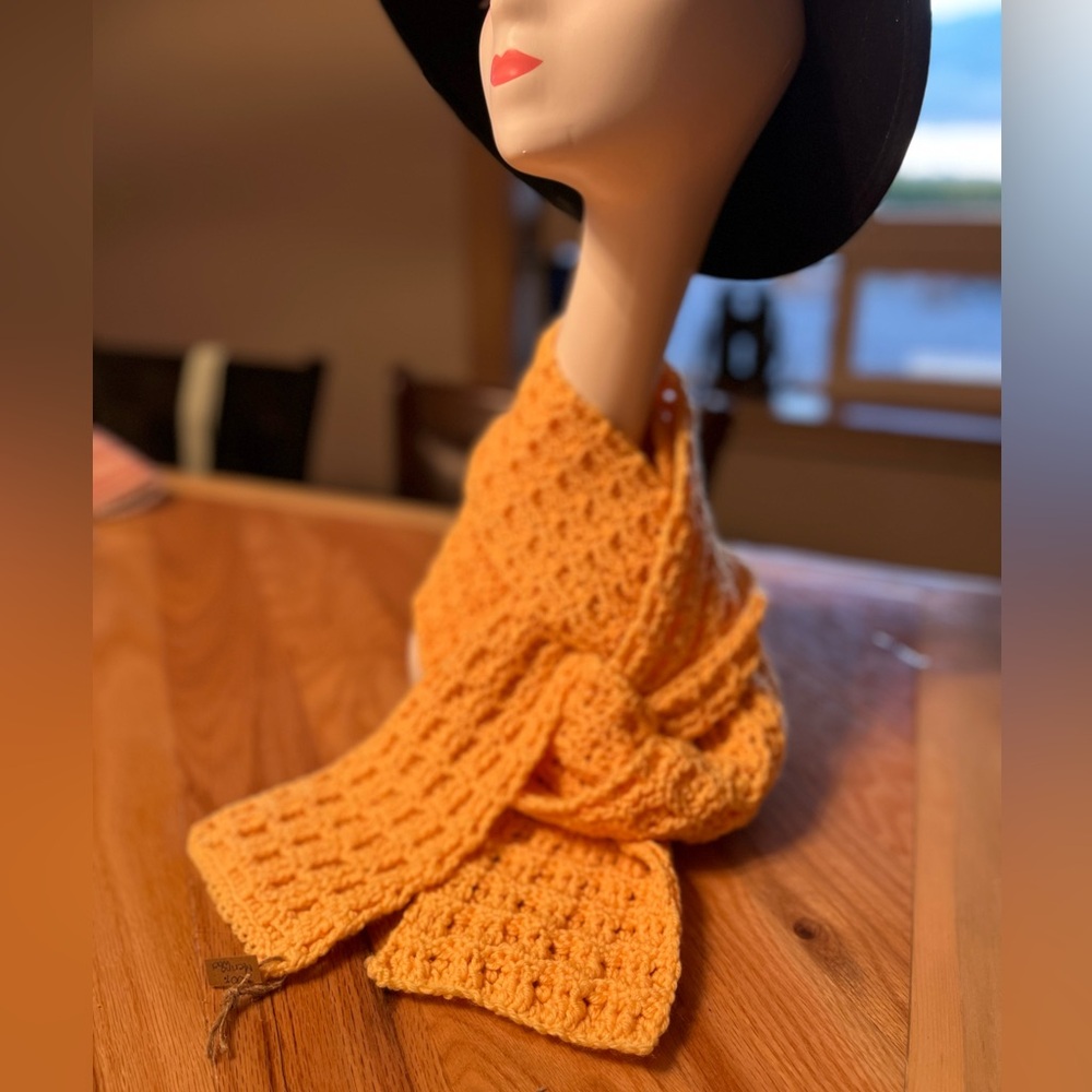 Merino wool - 100% — Handmade Goldenrod colored Crochet Scarf -Women's Accessory